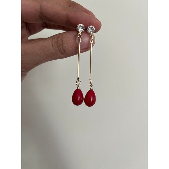 Red drop earrings red gold earrings teardrop chandelier long earrings rhinestone - Picture 6 of 8